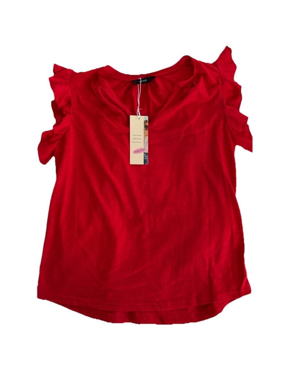 Dokotoo Womens Red Flutter Sleeve V-Neck Top Small NEW